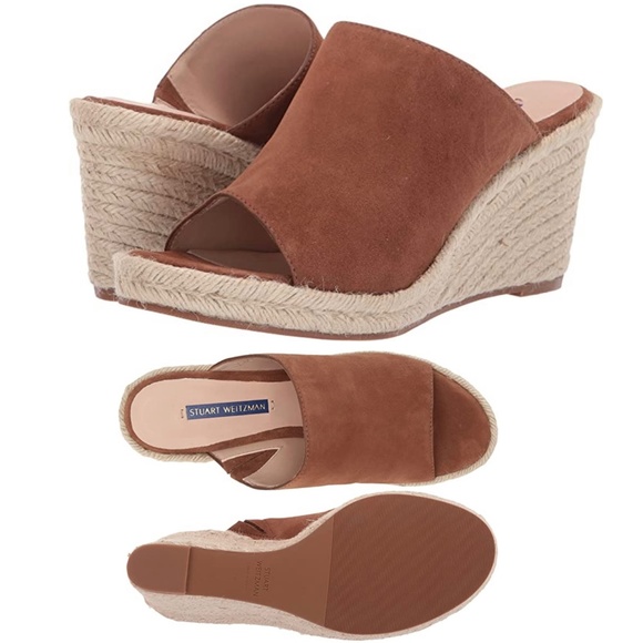 STUART WEITZMAN Marabella Basket Brown Suede Espadrille Wedges Mules Sandals 9 - Picture 2 of 8